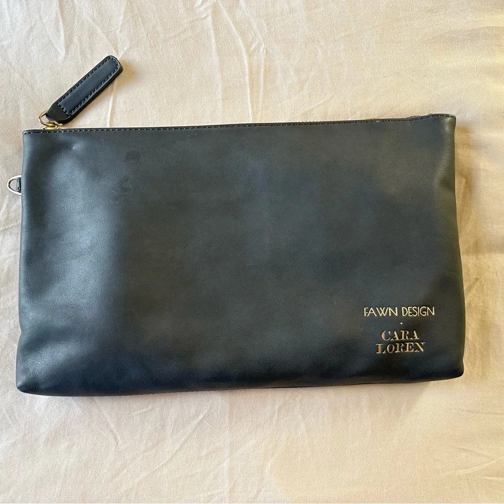 Fawn Design x Cara Loren Gray Leather Changing Pad + Zip Pouch Set